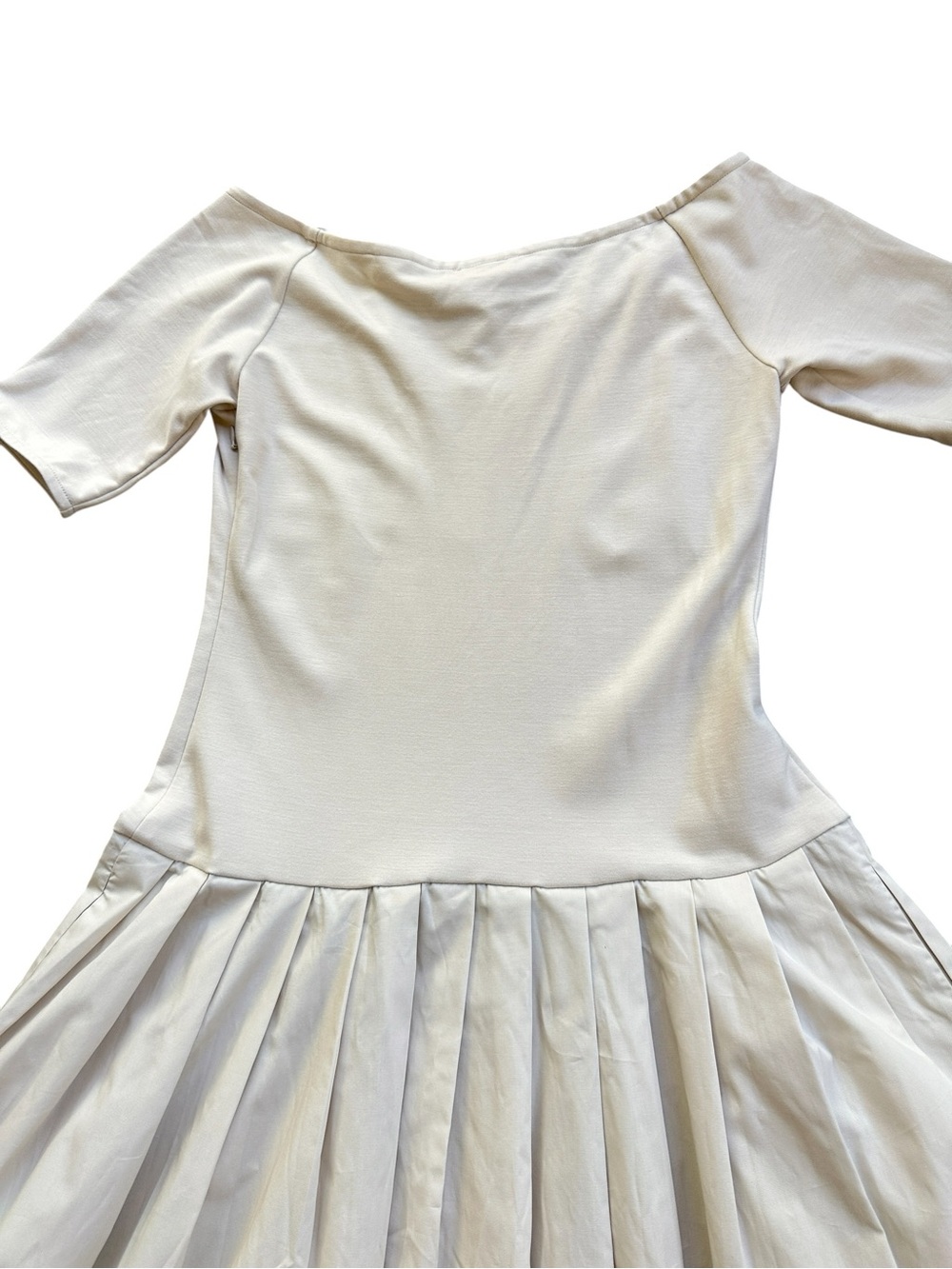NWT Marcella Mila Dress L Cream Ponte Cotton Midi Fit Flare Pockets - Picture 15 of 15